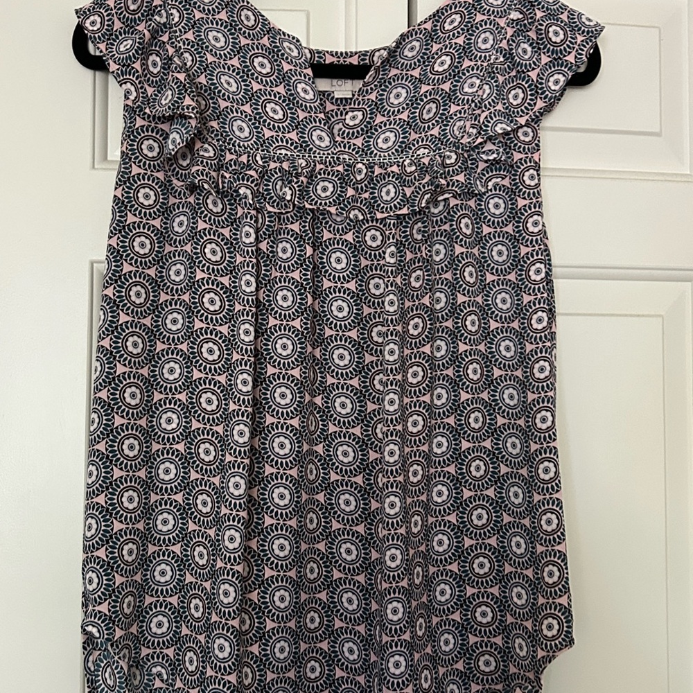 LOFT sleeveless pink teal patterned Blouse
